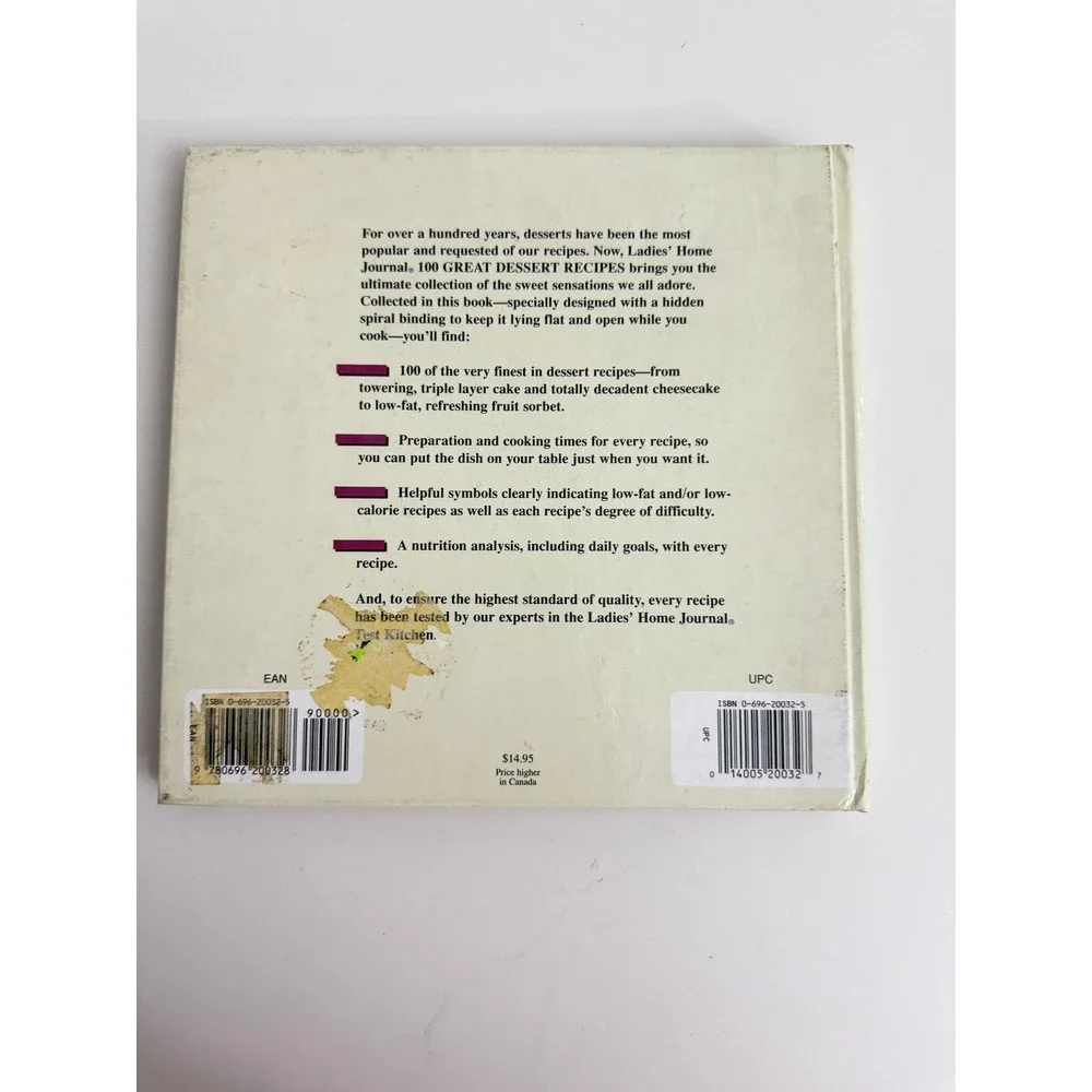 Ladies Home Journal 100 Great Dessert Recipes Cookbook 1994 Spiral Bound 1st Ed